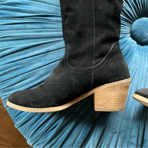 BDG black suede boots block heel round toe pull on slouchy or knee length Sz 10 - Picture 7 of 16